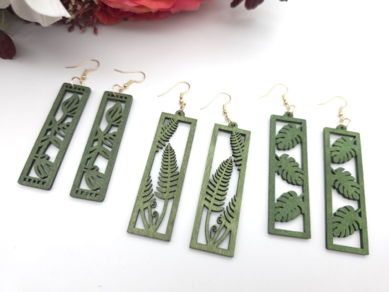 Preview: Blatt Holz Ohrringe Wood Rechteck